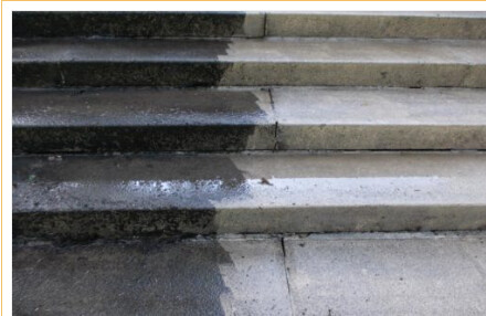 Escalier en pierre avant et après nettoyage par aérogommage